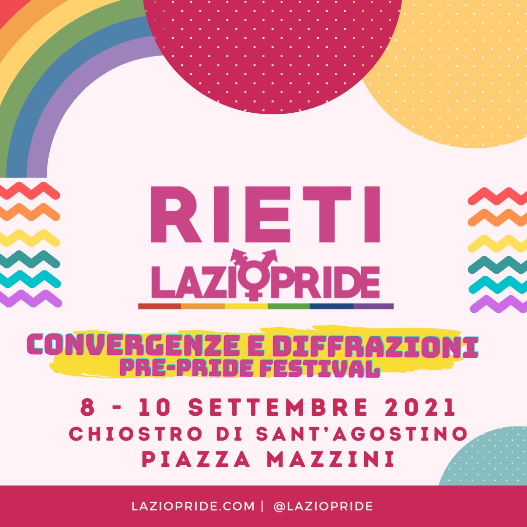 RIETI LAZIO PRIDE: DALL’8 AL 10 SETTEMBRE IL FESTIVAL “CONVERGENZE E DIFFRAZIONI”